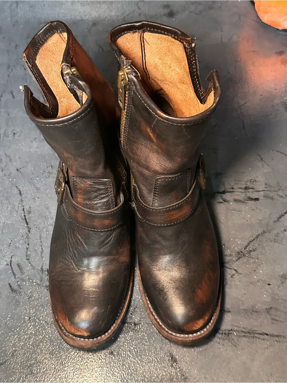 freebird Distressed Dark Brown Leather Heeled Moto Boots